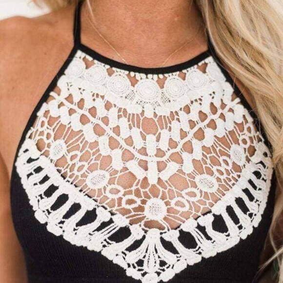 NWT THREE BIRD NEST Black Crochet High Neck Bralette Size XS/S - Picture 3 of 4